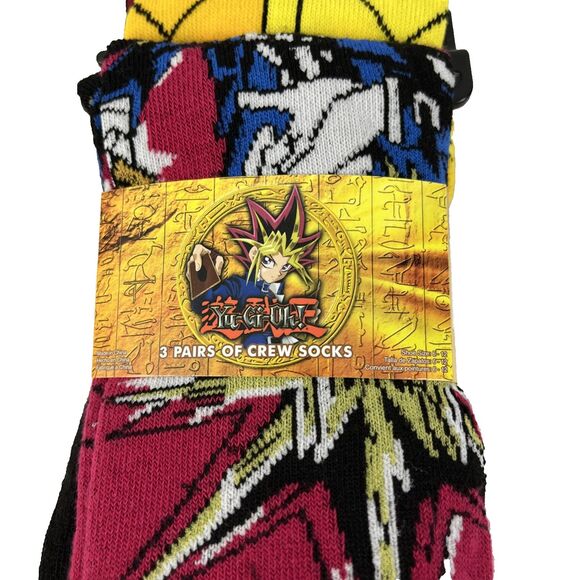 New 3 Pairs Yu-Gi-Oh! Men's Crew Socks - Red, Yellow, Blue Size 8-12 NWT - Picture 2 of 5